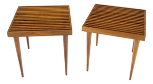 Pair Square Mel Smilow Slatted Solid Walnut Modern Benches Side Tables MINT!
