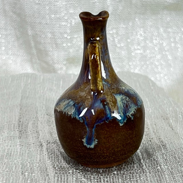 Vintage Studio Pottery Bud Vase Pair – Mini Jewel Tone Drip Glaze & Mini Earth Tone Jug For Sale - Image 11 of 12