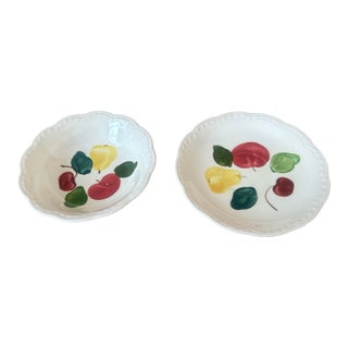 Pair of Vintage Hand-Vintage Hand Painted Fruit Motif Ceramic Bowl and Small Plate For Sale