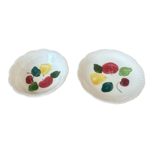 Pair of Vintage Hand-Vintage Hand Painted Fruit Motif Ceramic Bowl and Small Plate
