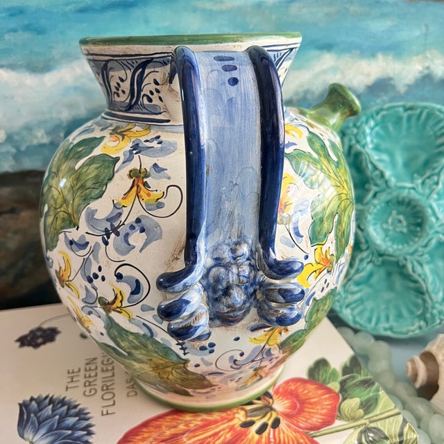 Italian Hand Painted Ceramic Amphora Jug With Spout For Sale - Image 10 of 12
