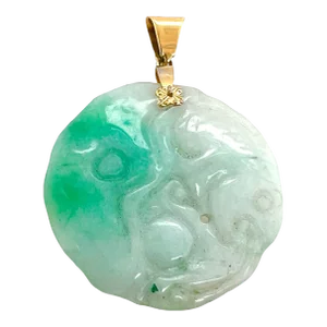 14k Gold and Carved Jadeite Jade Pendant
