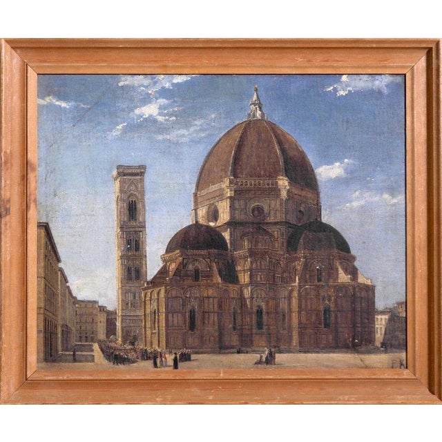 19th Century Painting Duomo in Firenze by P.K For Sale - Image 7 of 7