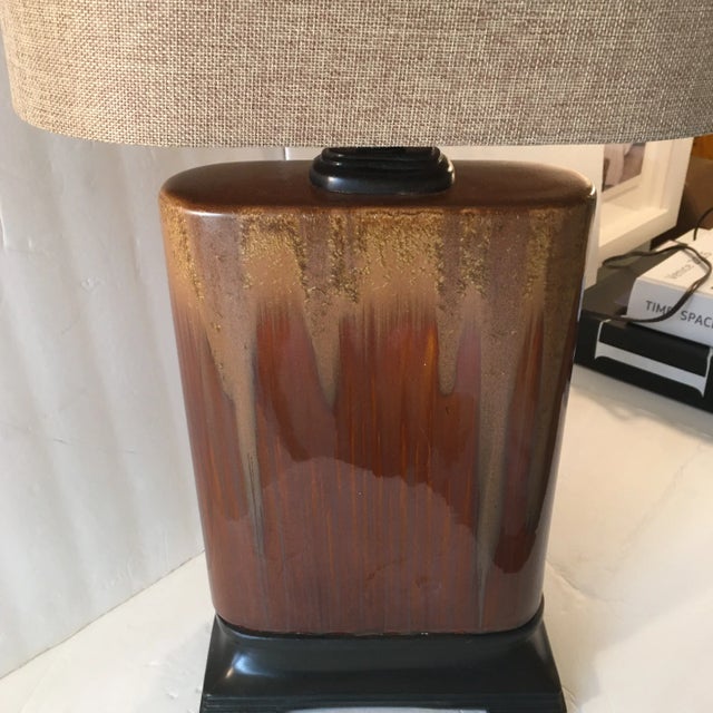 Traditional Brown Drip - Glaze Rectangular Ceramic Lamp For Sale - Image 3 of 11