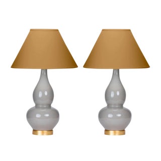 Casa Cosima Double Gourd Table Lamp, Dove Craquelure/Mystic Gold Shade - a Pair