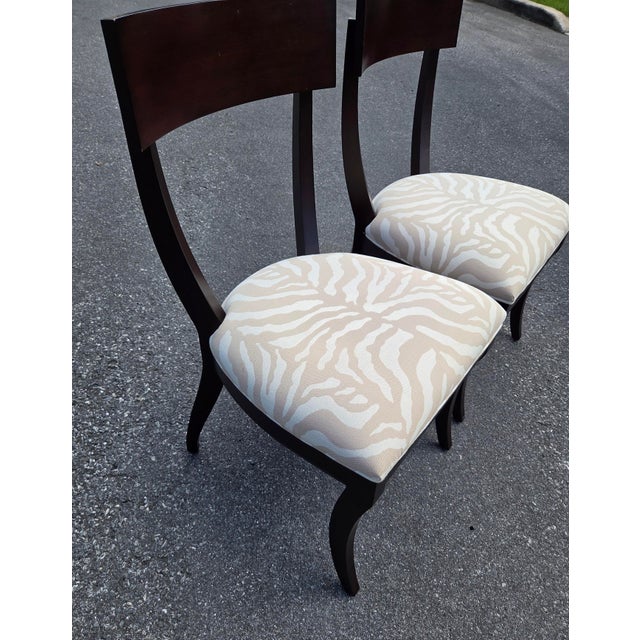 Textile Pair Ethan Allen Hathaway Klismos Dining Side Chairs Zebra Print French Regency 1990s For Sale - Image 7 of 14