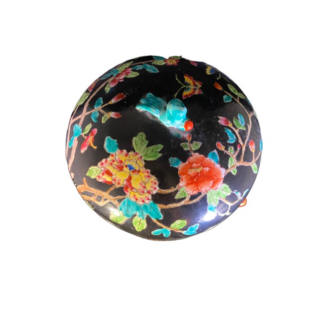 Black Early 20th Century Chinese Qing Dynasty Black Porcelain Famille Noir Jar For Sale - Image 8 of 10