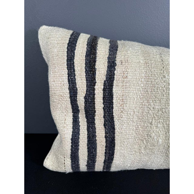 Contemporary Turkish Hemp Pillow Cushion Natural Beige Black Pillow Cushion Cover 16" x 24" For Sale - Image 3 of 4