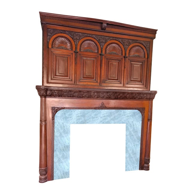 Renaissance Majestic 11 Feet Vintage 19th Century 3 Tiers (Pieces) Carved Wood With 3 Pieces of Marble Fireplace For Sale - Image 3 of 10
