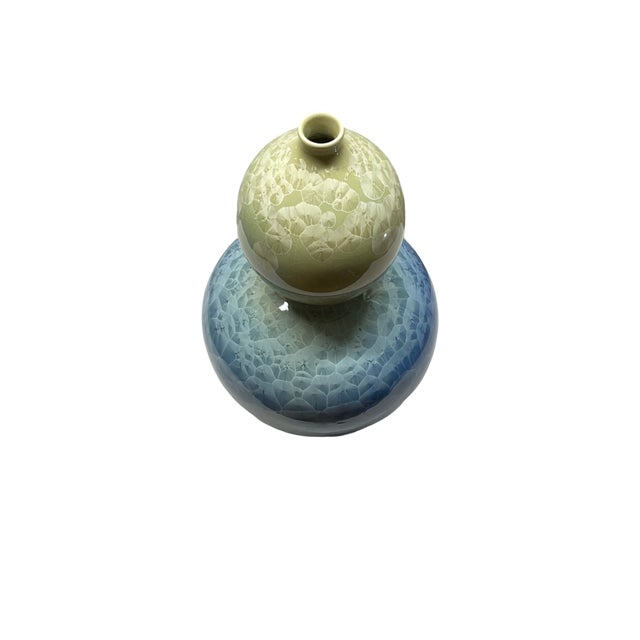 Vintage Shiwan Double-Gourd Porcelain Vase With Crystalline Glaze For Sale - Image 4 of 7