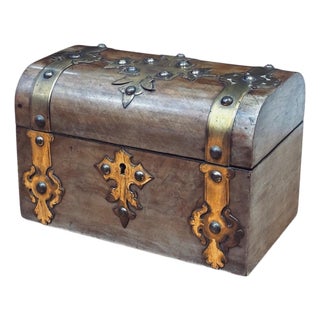 Victorian Brass Decorated Tea Caddy For Sale