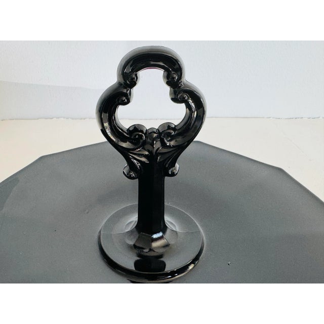 Vintage 1930s Black Glass Center Handled Server For Sale - Image 4 of 5