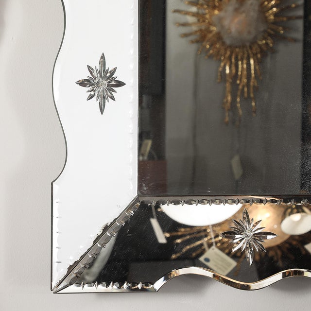 Hollywood Venetian Glass Scalloped Shadowbox Beveled Mirror W/ Reversed Etching For Sale In New York - Image 6 of 10