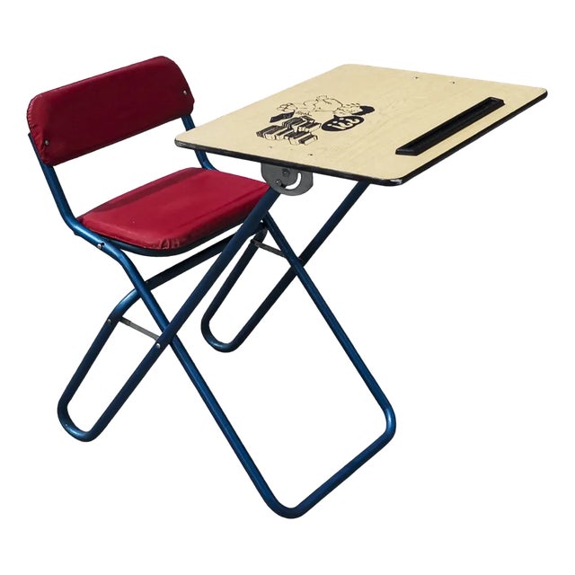 Folding Childrens Desk and Study Chair, Italy, 1970s For Sale