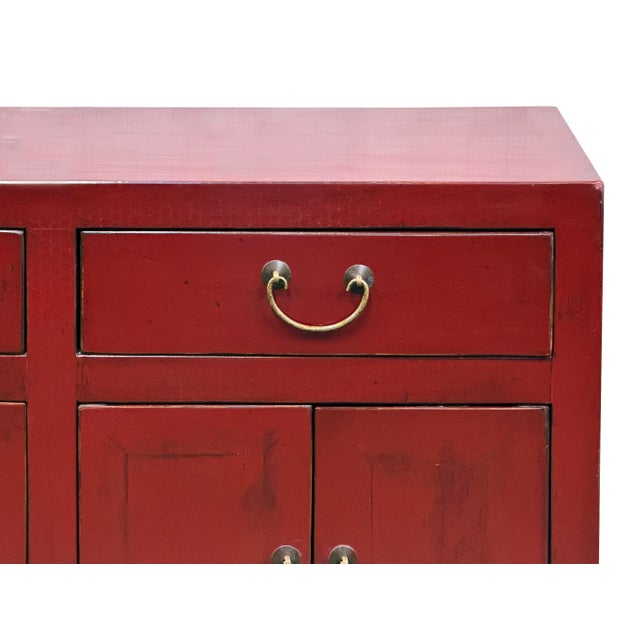 Distressed Brick Red Drawers Doors Sideboard Credenza Console Table For Sale - Image 13 of 18
