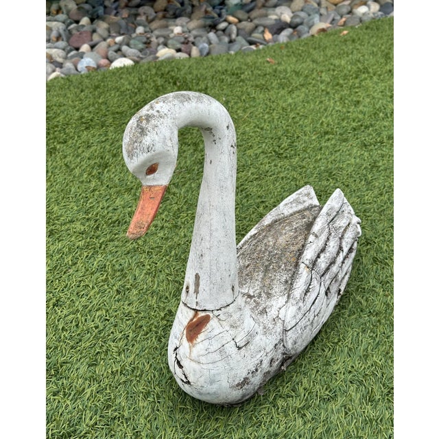 Wood Wooden Swan Carved and Painted Decoy Sculpture For Sale - Image 7 of 10