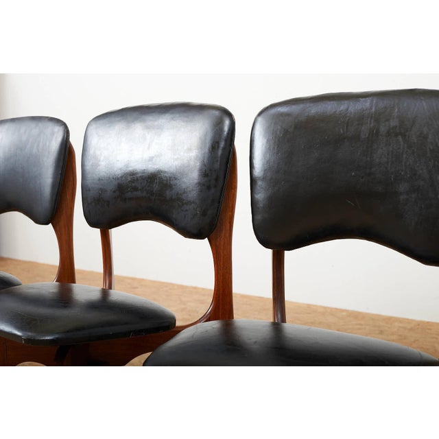 Dining Table and Chair in Rosewood and Black Leather, Set of 5 For Sale - Image 14 of 18