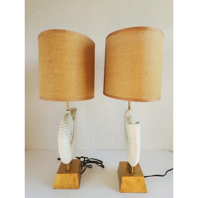 Decorative Gilt Metal Ammonite Table Lamps-A Pair For Sale - Image 4 of 12
