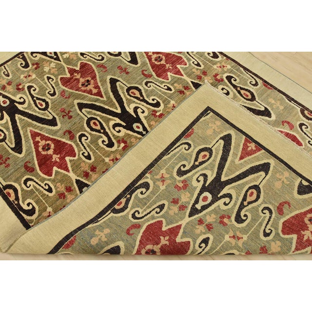 Ikat Rug 6’1” X 8’10” Blue Wool Hand-Knotted Oriental Carpet For Sale - Image 13 of 14