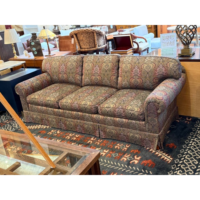 Traditional Henredon Rolled Arm Paisley Print Sofa For Sale - Image 3 of 12