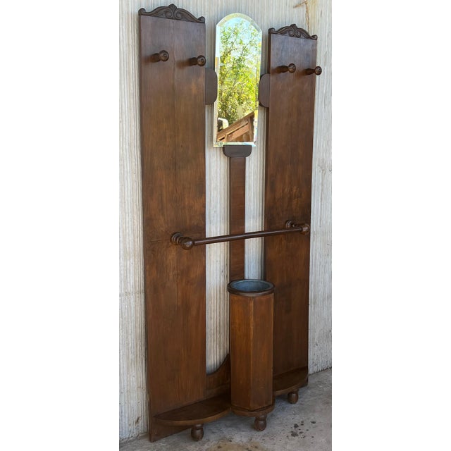 Mid 20th Century Art Decò Coat Rack Floor Stand with Umbrella Holder and Mirror For Sale - Image 16 of 18