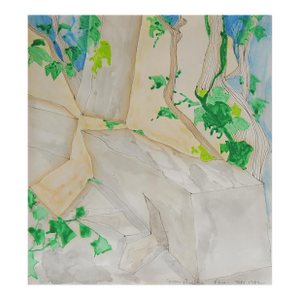1982 Modernist Abstract Garden Watercolor Painting
