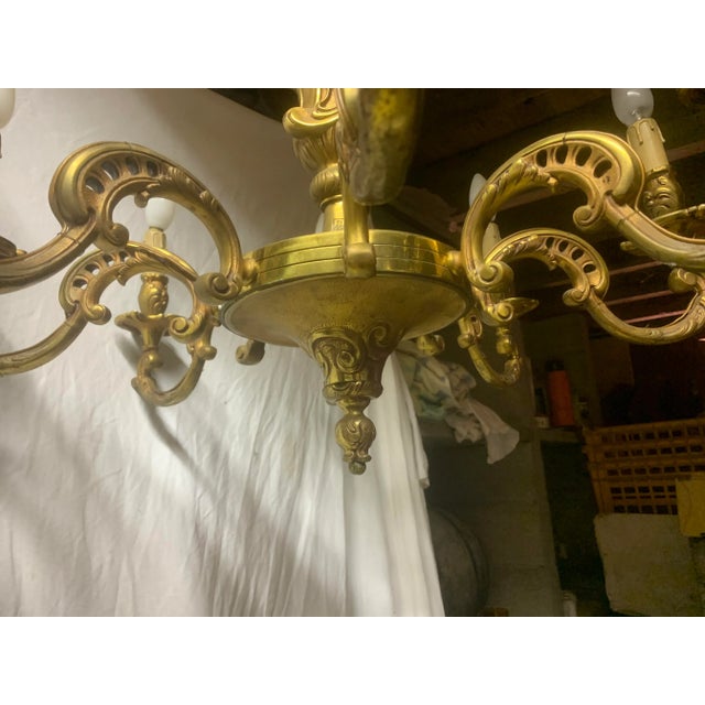 Bronze 8-Arm Chandelier, 1920s For Sale - Image 4 of 6