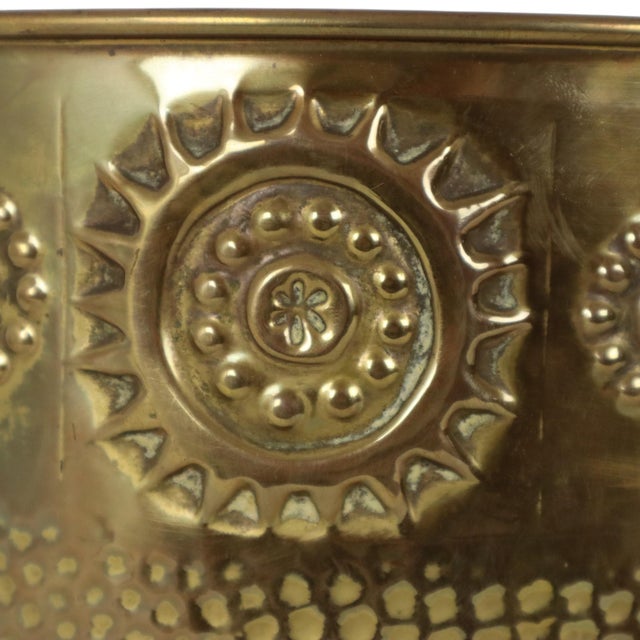 Metal Large Brass Firewood Bin with Repoussé Relief For Sale - Image 7 of 16