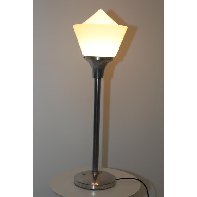 Art Deco Aluminum & Opaline Glass Table Lamp, 1930s For Sale - Image 4 of 18