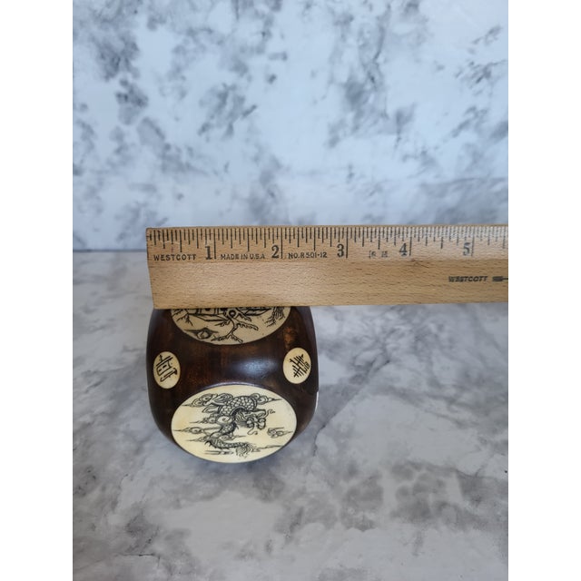 Antique Chinese Scrimshaw Inlaid Rosewood Fortune Zodiac Cube For Sale - Image 10 of 10