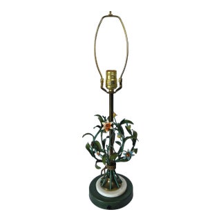 1950s Mid Century Modern Italian Tole Floral Table Lamp For Sale