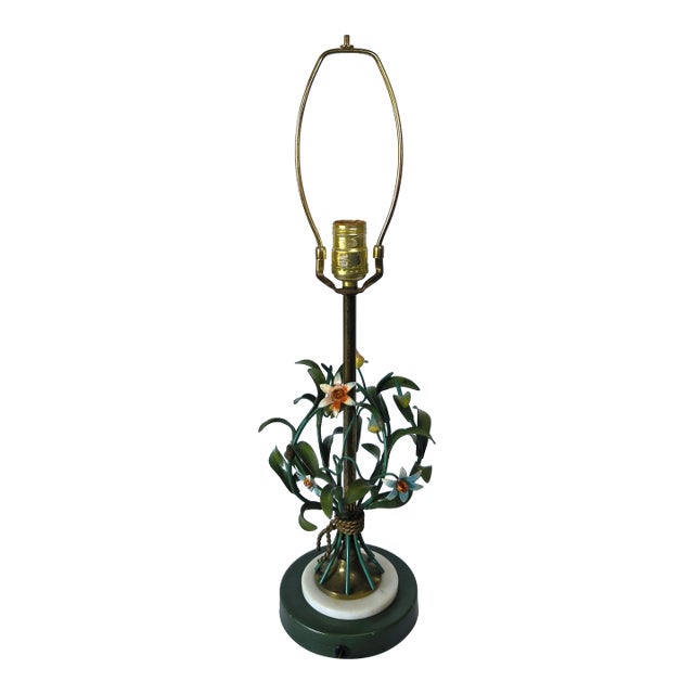 1950s Mid Century Modern Italian Tole Floral Table Lamp For Sale
