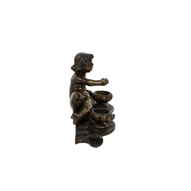 19th Century Inkwell in Wood Figuring a Child For Sale - Image 4 of 10