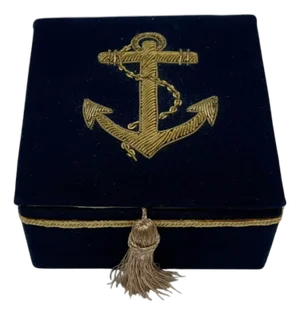 Vintage the Bombay Company Nautical Anchor Blue Velvet Box