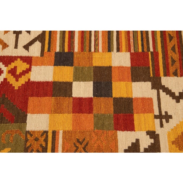 Orange 21st Century Contemporary Kilim Rug 4 '6'' X 6' 6''. For Sale - Image 8 of 11