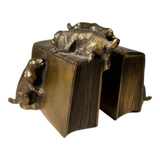 1930s Bronze Brass Cocker Spaniel Dog Bookends Florida Usa For Sale
