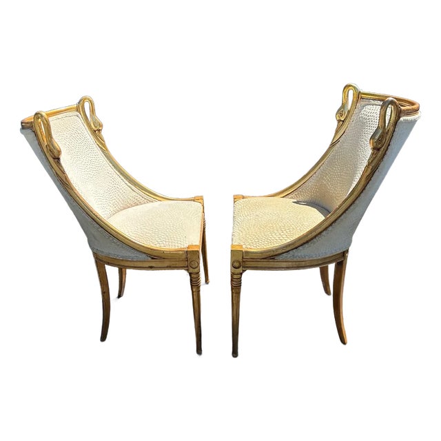 1960s Pair Gilt Wood Swan Chairs by Andres Originals For Sale