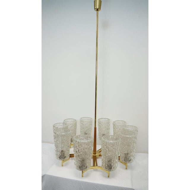 Large Mid-Century Teak and Brass Chandelier by Rupert Nikoll, 1960s For Sale - Image 9 of 9