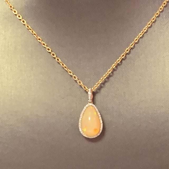 White Natural Ethiopian Opal Diamond Necklace 14k Yellow Gold 9.23 TCW Certified For Sale - Image 8 of 10
