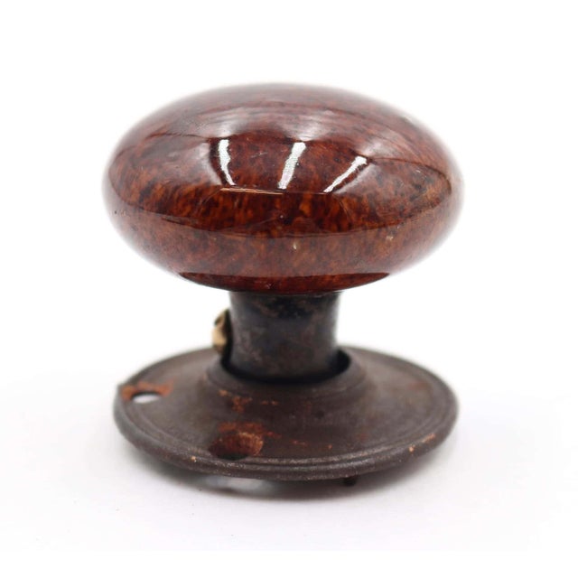 Antique Brown Ceramic Black Iron Dummy Door Knob For Sale - Image 4 of 5