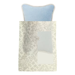 The Gift Micro Cushion in Light Blue Velvet with White Piping by Lorenza Briola for Lo Decor For Sale