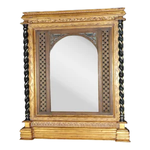 Large English Gothic Continental Style Ebonized Gilded Mantle Buffet Mirror