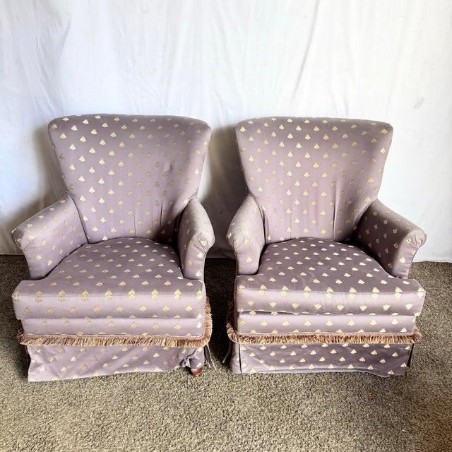 Traditional Vintage Regency Purple and Gold Honey Bees Lounge Chairs - A Pair For Sale - Image 3 of 10