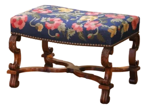 19th Century French Louis XIII Walnut Stool With Floral Needlepoint Upholstery