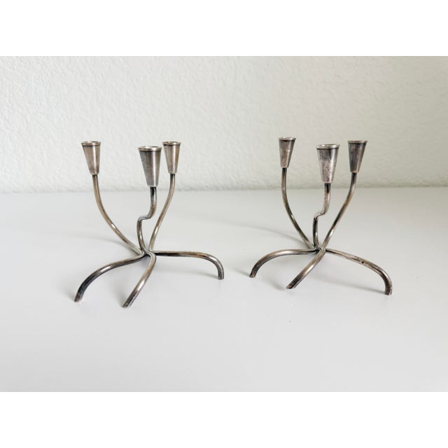 1940s Silver Plate Candle Holders by Carl Christensen, Denmark - A Pair For Sale - Image 9 of 10