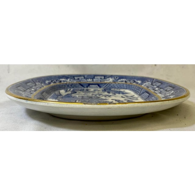 Blue Antique Oval Gold Rimmed Blue Willow Side Dish /Vegetable Serving Platter From England - Circa 1850 For Sale - Image 8 of 11