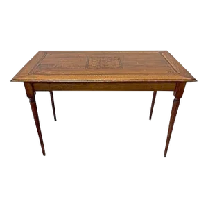 Vintage Checkerboard Wood Inlay Game Table
