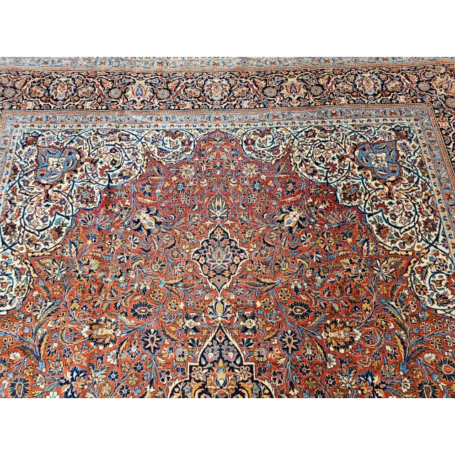 Early 20th Century Persian Kashan Rug, Hand-Knotted Wool & Cotton, Floral Garden Pattern, Brick-Red & Ivory, 9x12 For Sale - Image 11 of 13