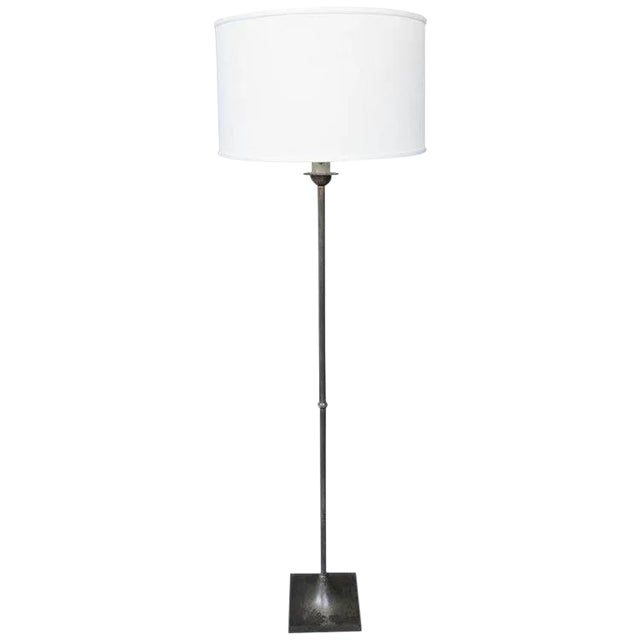 Modern Style Silvered Floor Lamp on a Square Base For Sale