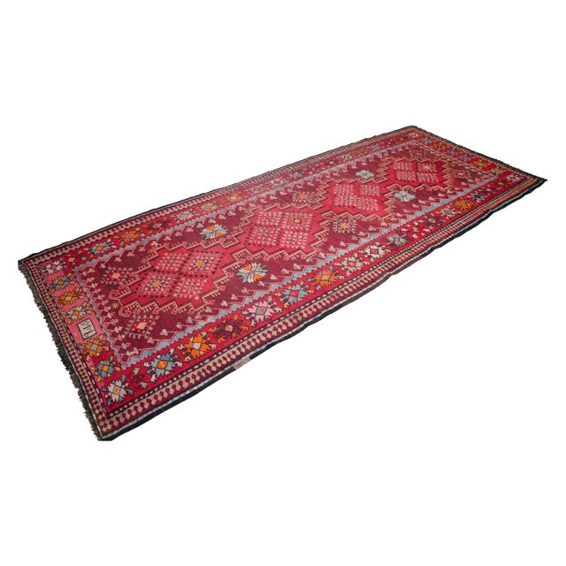 1940s Antique Turkish Rug Kilim Handmade Wide Runner - 4′11″ X 12′5″ For Sale - Image 4 of 17